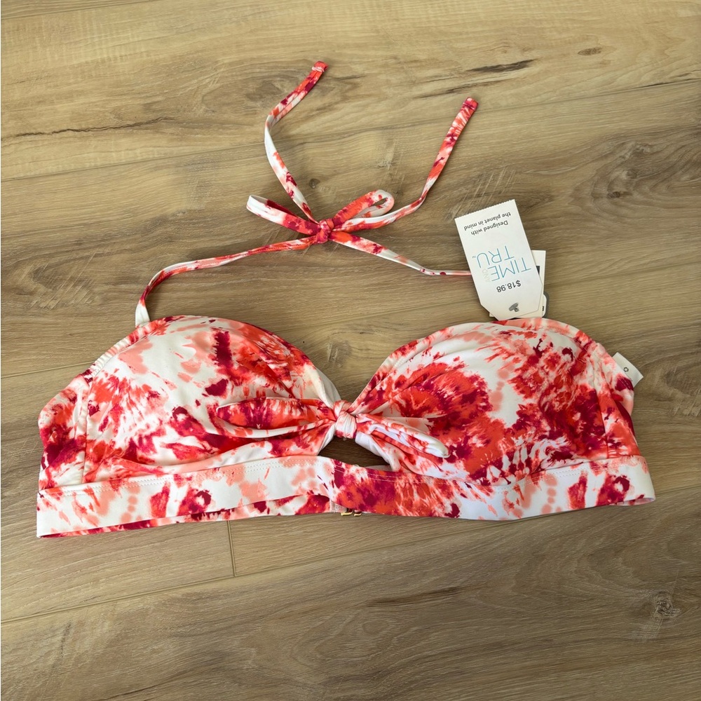 Time and Tru Red and Pink Tie-Dye Bikini Top